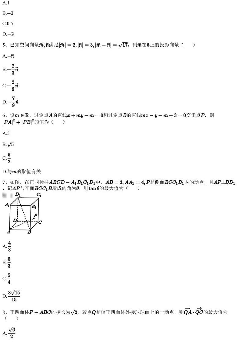 2023~2024学年广东东莞市莞城街道东莞中学高二上学期月考数学试卷（含答案与解析）第2页