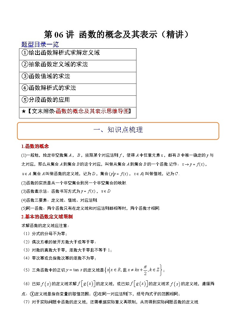 新高考数学一轮复习讲义 第06讲 函数的概念及其表示（2份打包，原卷版+含解析）01