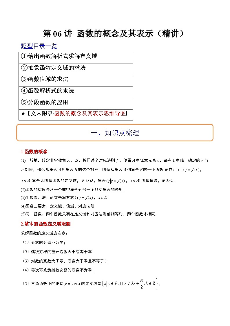 新高考数学一轮复习讲义 第06讲 函数的概念及其表示（2份打包，原卷版+含解析）01