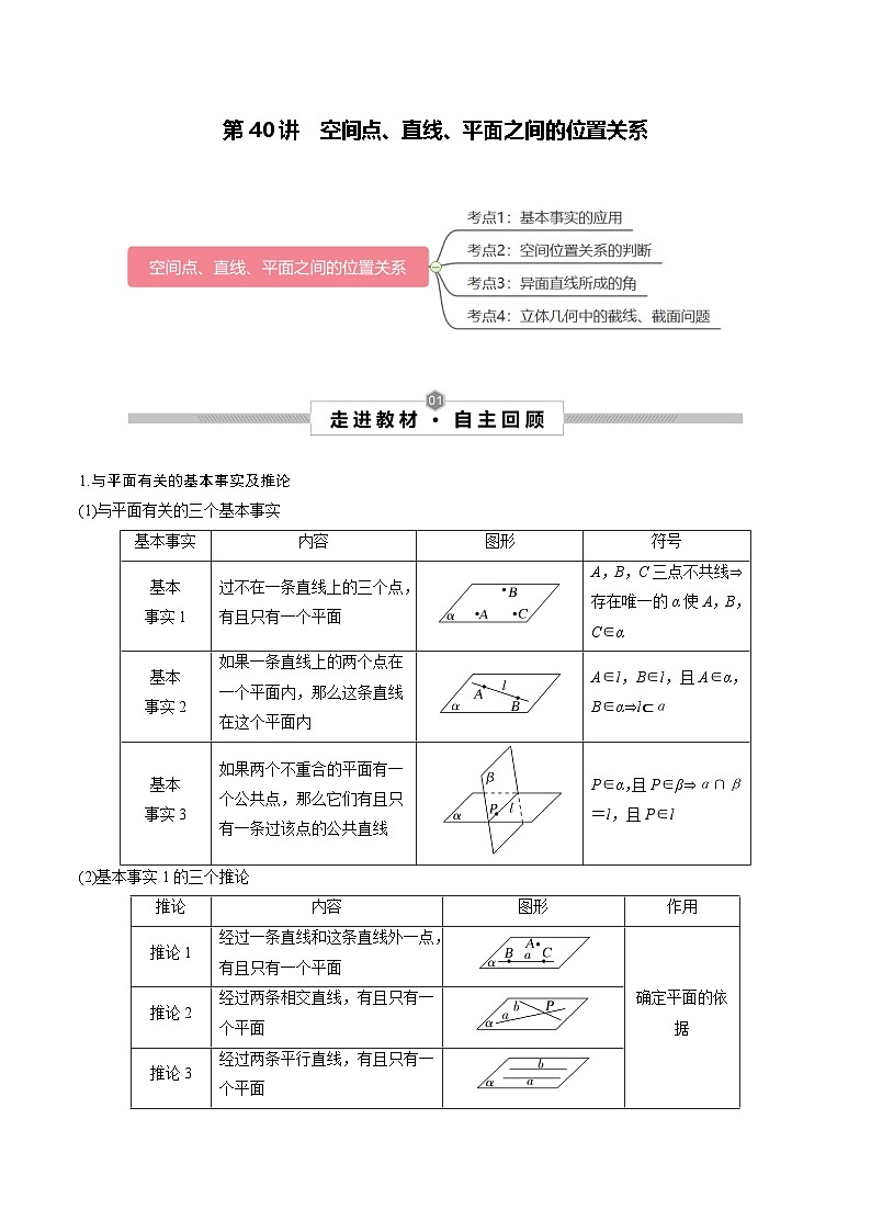第40讲 空间点、直线、平面之间的位置关系--2025高考一轮单元综合复习与测试卷01