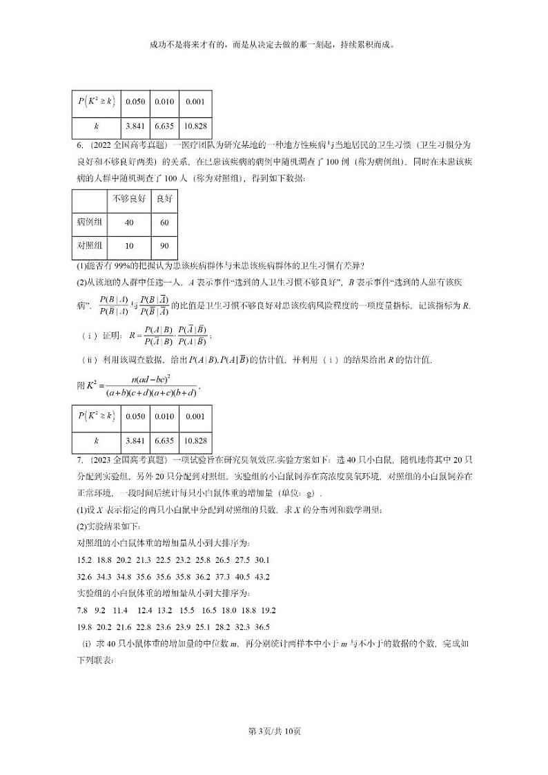 [数学]2022～2024全国高考真题数学试题真题分类汇编：统计模型03