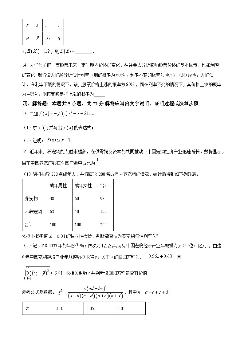 2024淄博高二下学期期末考试数学含解析03