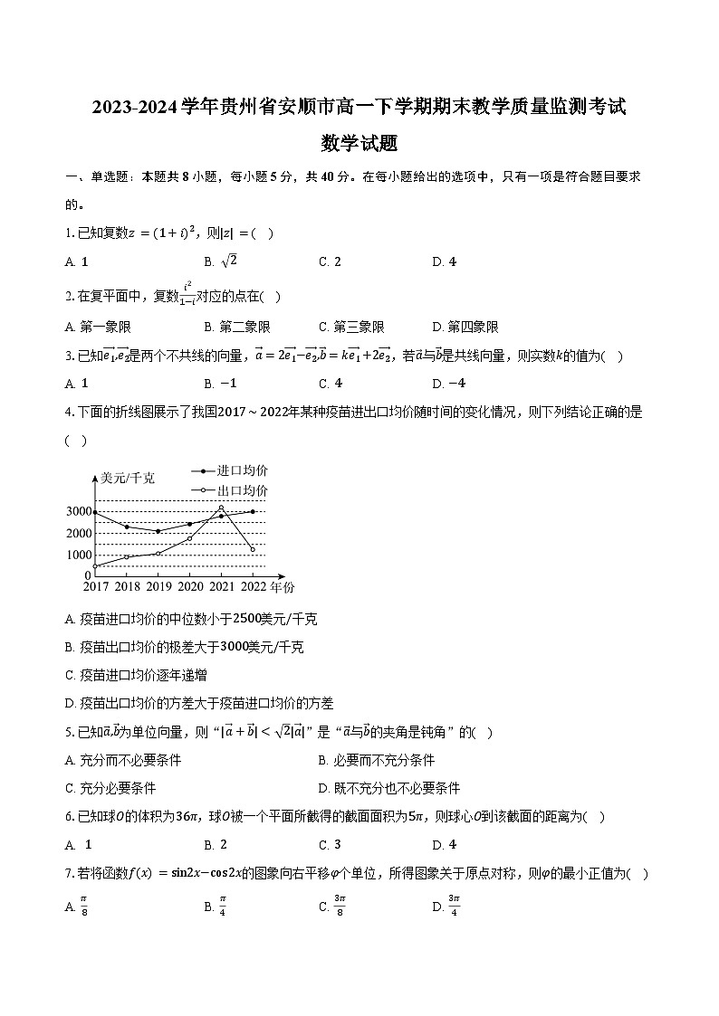 2023-2024学年贵州省安顺市高一下学期期末教学质量监测考试数学试题（含答案）01