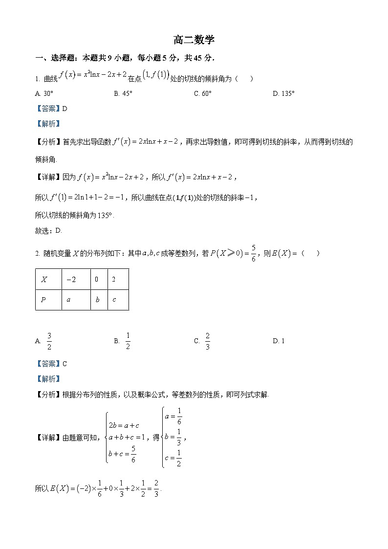 天津市四校联考2023-2024学年高二下学期期中考试数学试卷（原卷版+解析版）01