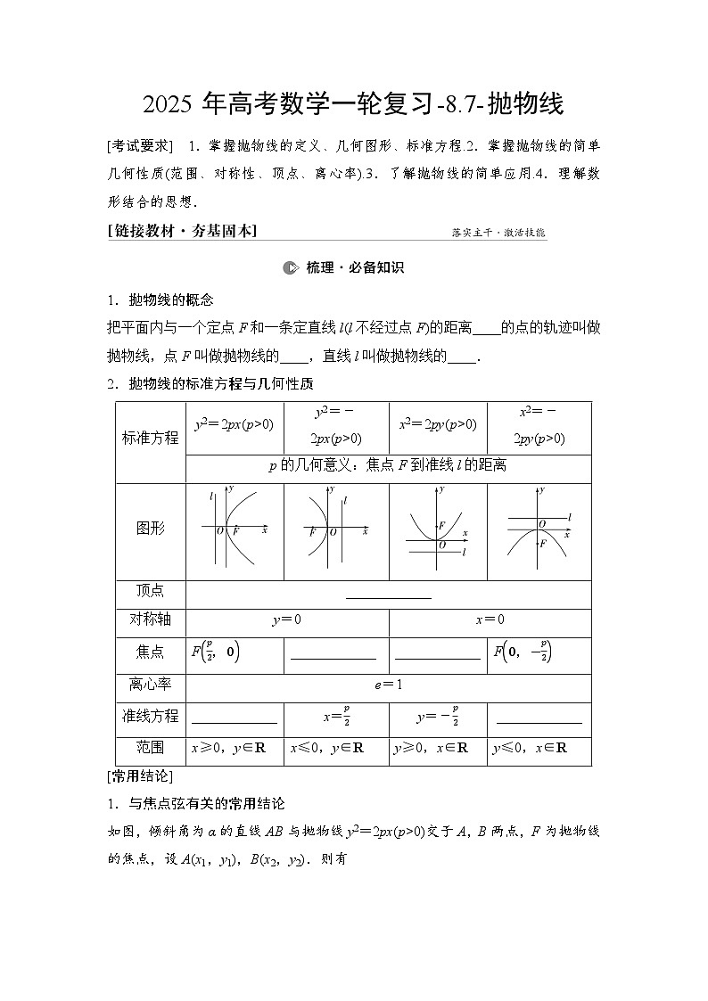 2025年高考数学一轮复习-8.7-抛物线【导学案】第1页