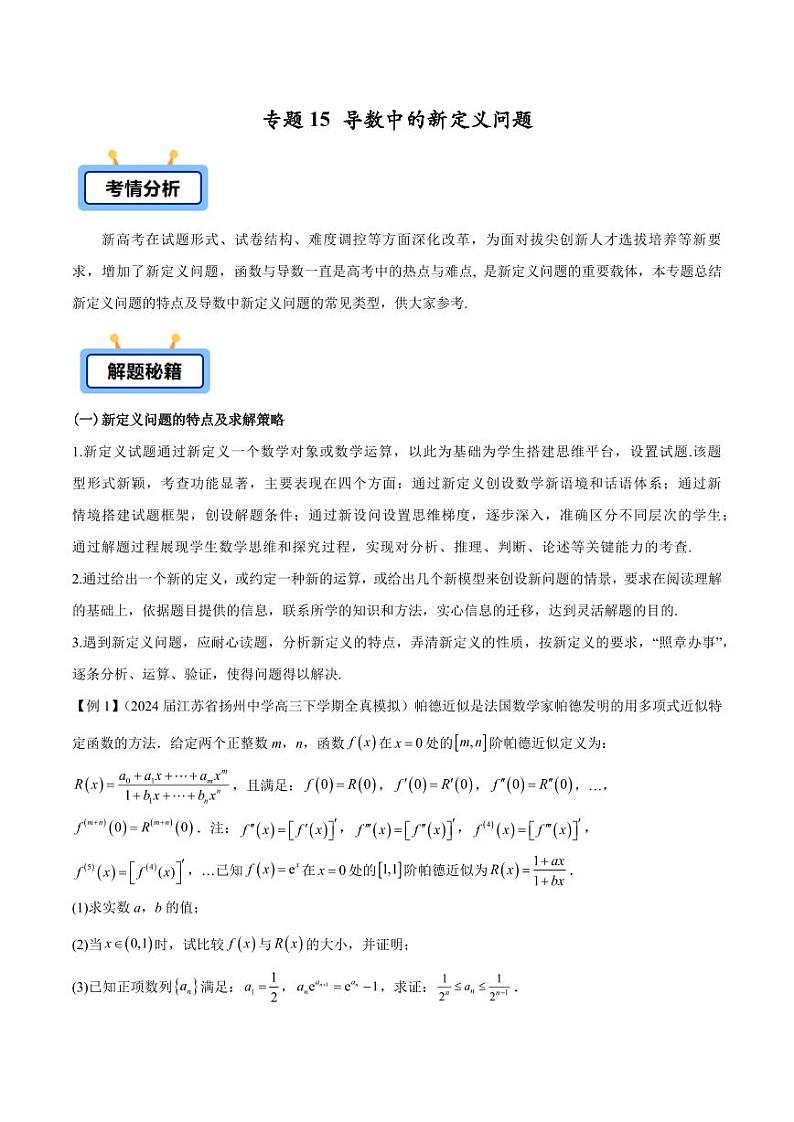 专题14 导数中的新定义问题（教师版） -2025年高考数学压轴大题必杀技系列·导数第1页