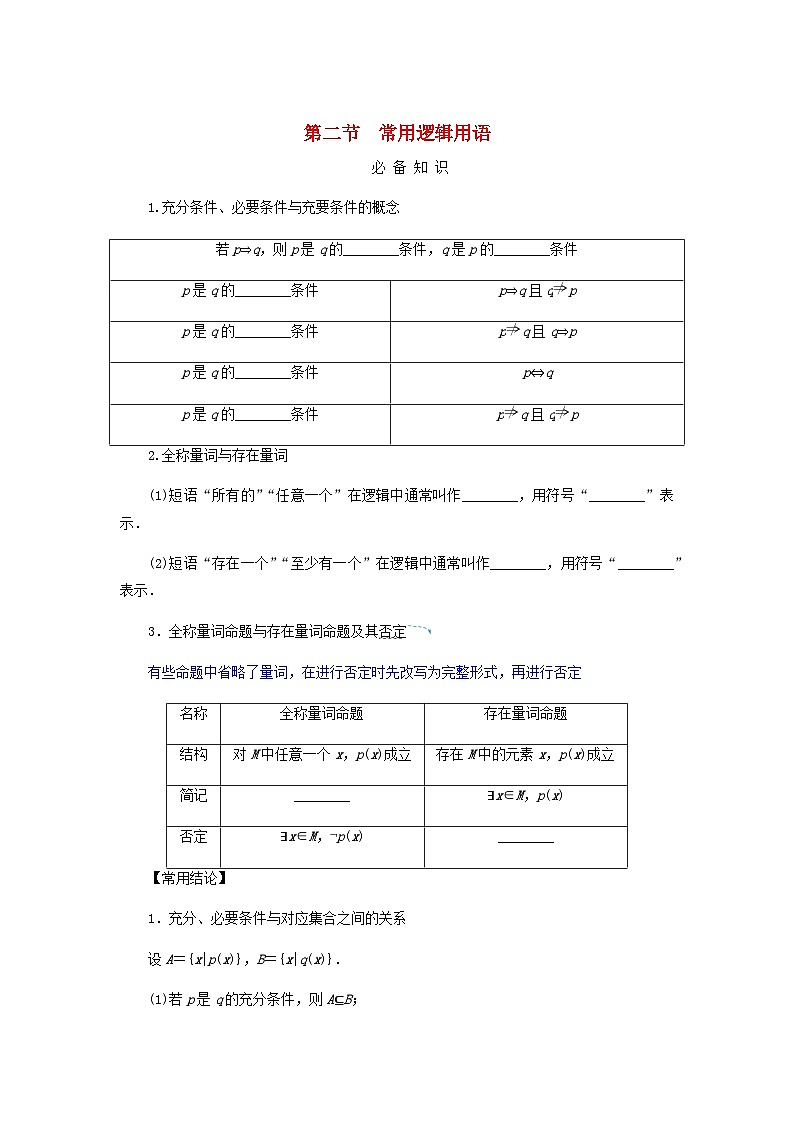 2025版高考数学全程一轮复习学案第一章集合与常用逻辑用语不等式第二节常用逻辑用语第1页