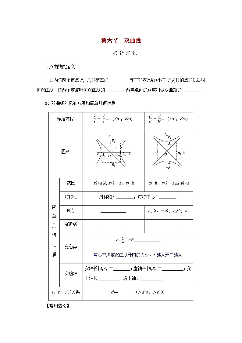 2025版高考数学全程一轮复习学案第八章解析几何第六节双曲线01