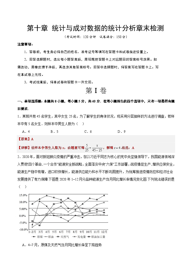 新高考数学一轮复习 第10章 统计与成对数据的统计分析（综合检测）（2份打包，原卷版+含解析）01