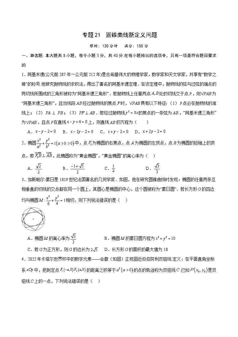 新高考数学一轮复习 圆锥曲线专项重难点突破专题21 圆锥曲线新定义问题(原卷版) 第1页