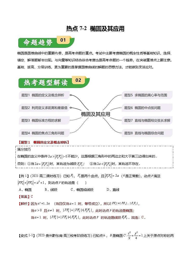 新高考数学二轮复习热点7-2 椭圆及其应用（8题型+满分技巧+限时检测）（2份打包，原卷版+解析版）01