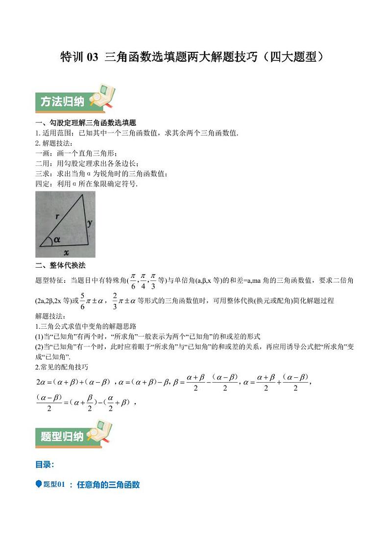 特训03 三角函数选填题两大解题技巧（四大题型）（含答案） 备战2025年高考数学一轮复习《重难点题型与知识梳理·高分突破》01