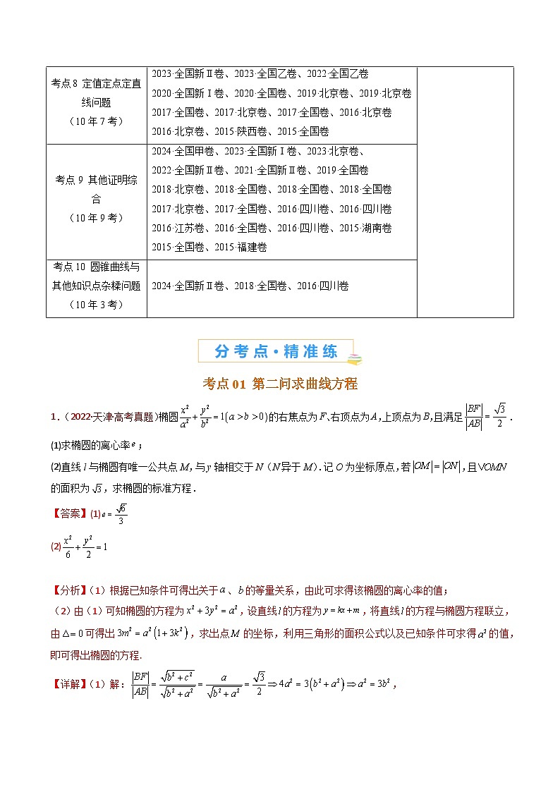 近十年（2015-2024）高考数学真题分项汇编专题24圆锥曲线（椭圆、双曲线、抛物线）大题综合（Word版附解析）02