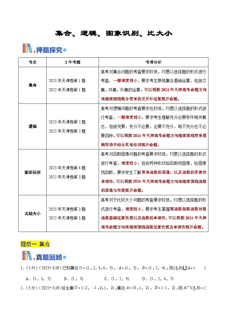 新高考数学三轮冲刺天津卷押题练习第1~4题（原卷版）第1页
