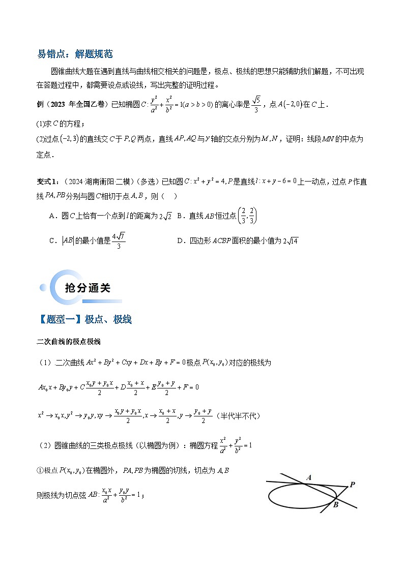 新高考数学三轮冲刺通关练习09 圆锥曲线大题（易错点+六大题型）（原卷版）第2页