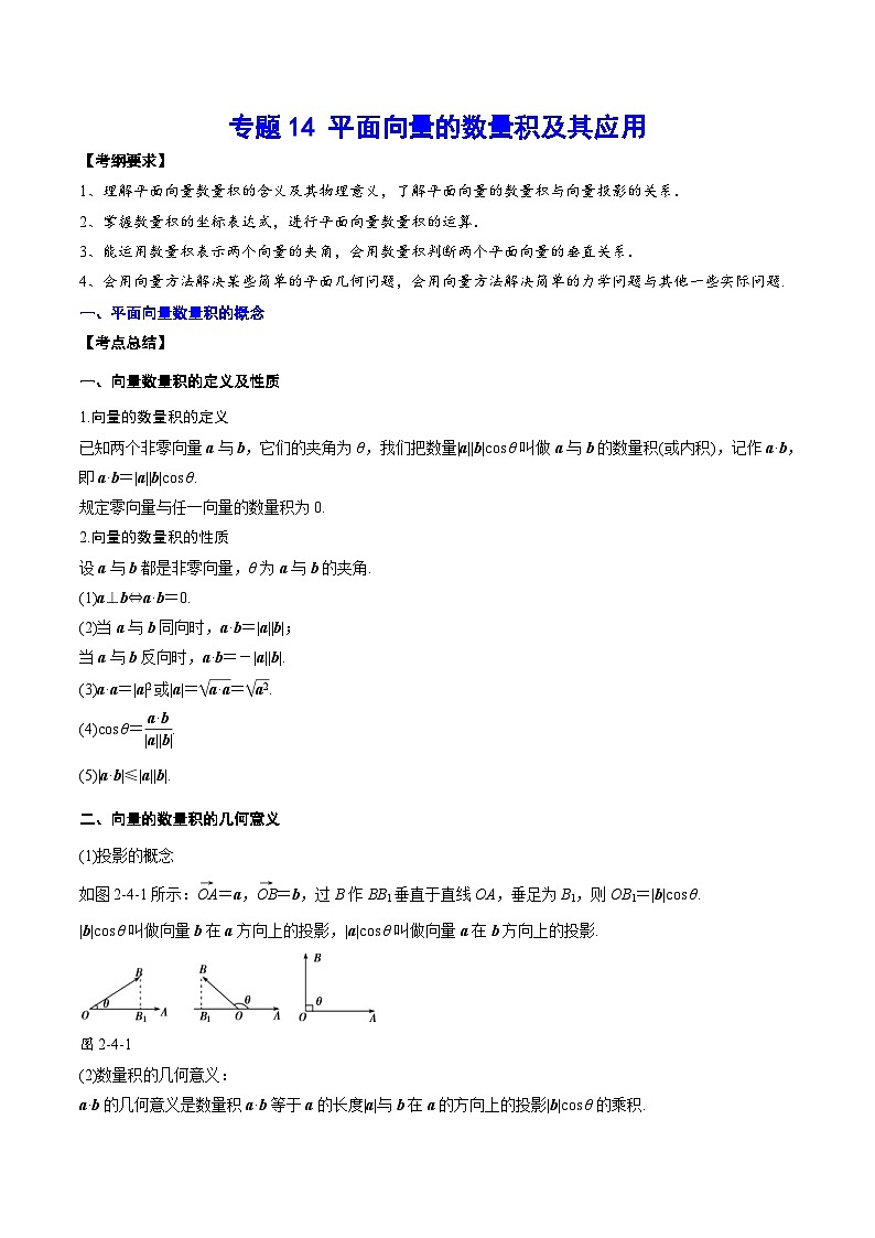 新高考数学一轮复习知识点总结与题型精练专题14 平面向量的数量积及其应用（2份打包，原卷版+解析版）01