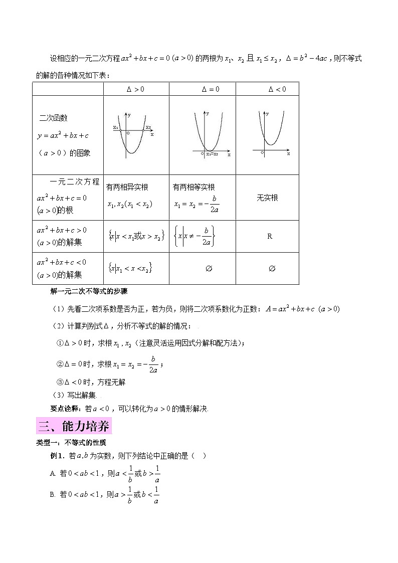 新高考数学一轮复习知识总结 一元二次函数、方程和不等式（含解析）第3页