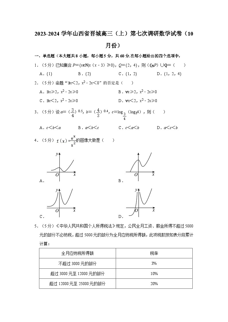 2023-2024学年山西省晋城高三（上）第七次调研数学试卷（10月份）01