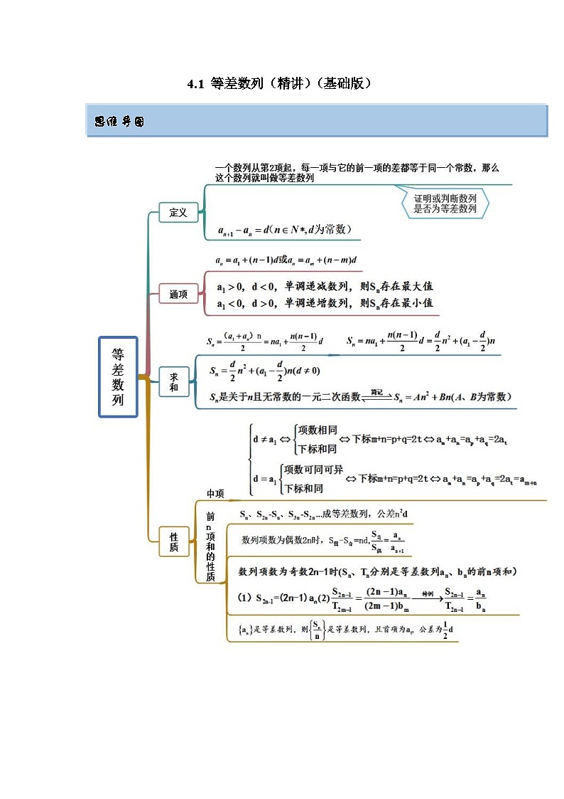 新高考数学一轮复习精讲精练4.1 等差数列（基础版）（2份打包，原卷版+解析版）01