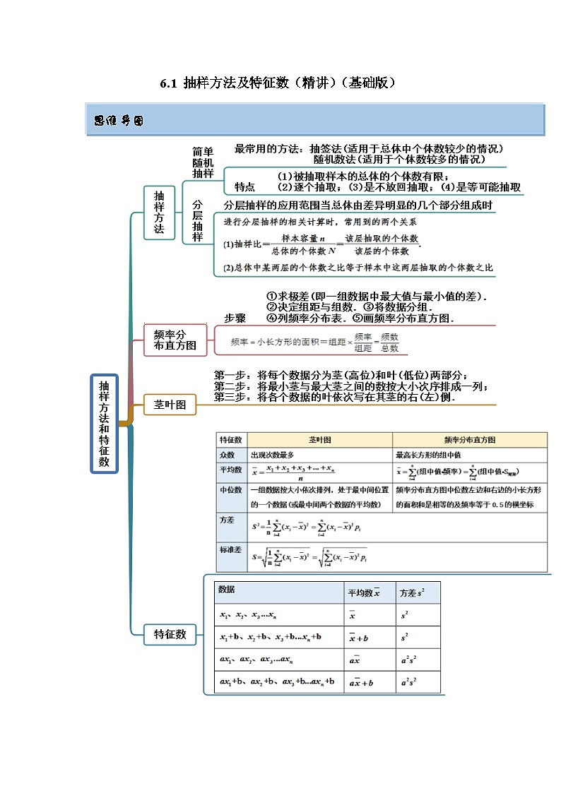 新高考数学一轮复习精讲精练6.1 抽样方法及特征数（基础版）（2份打包，原卷版+解析版）01