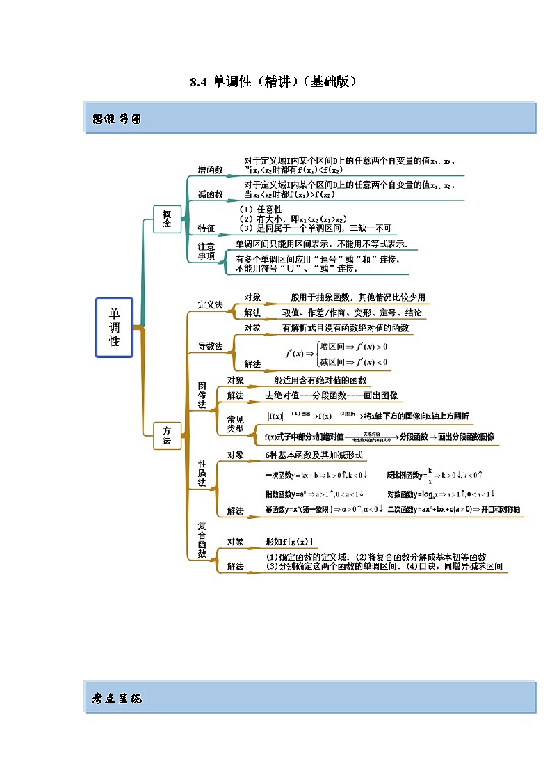 新高考数学一轮复习精讲精练8.4 单调性（基础版）（2份打包，原卷版+解析版）01
