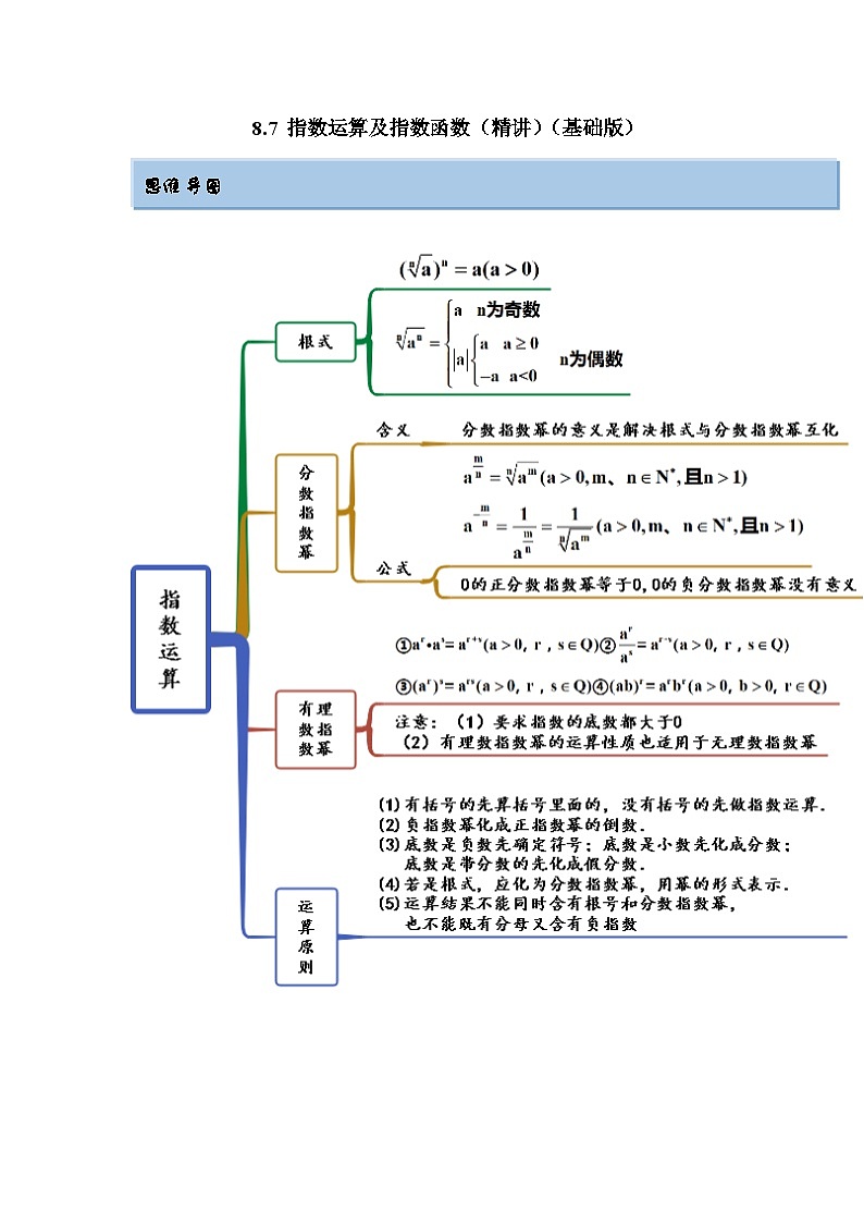 新高考数学一轮复习精讲精练8.7 指数运算及指数函数（基础版）（2份打包，原卷版+解析版）01