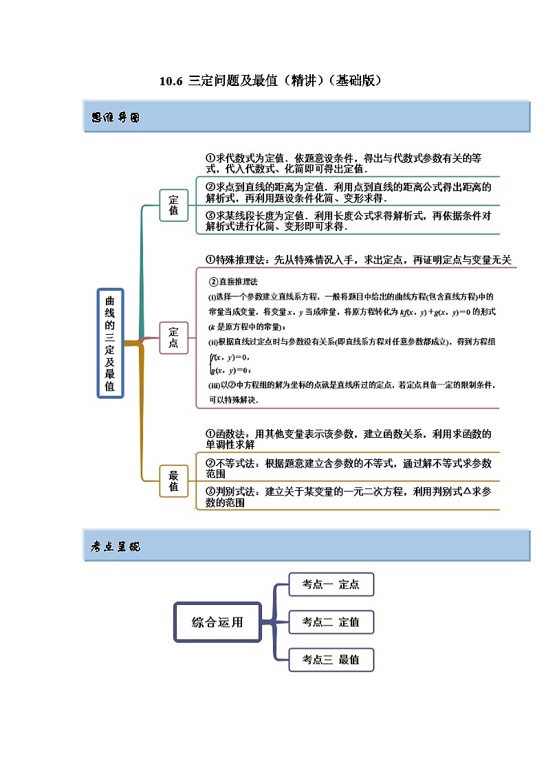 新高考数学一轮复习精讲精练10.6 三定问题及最值（基础版）（原卷版）第1页