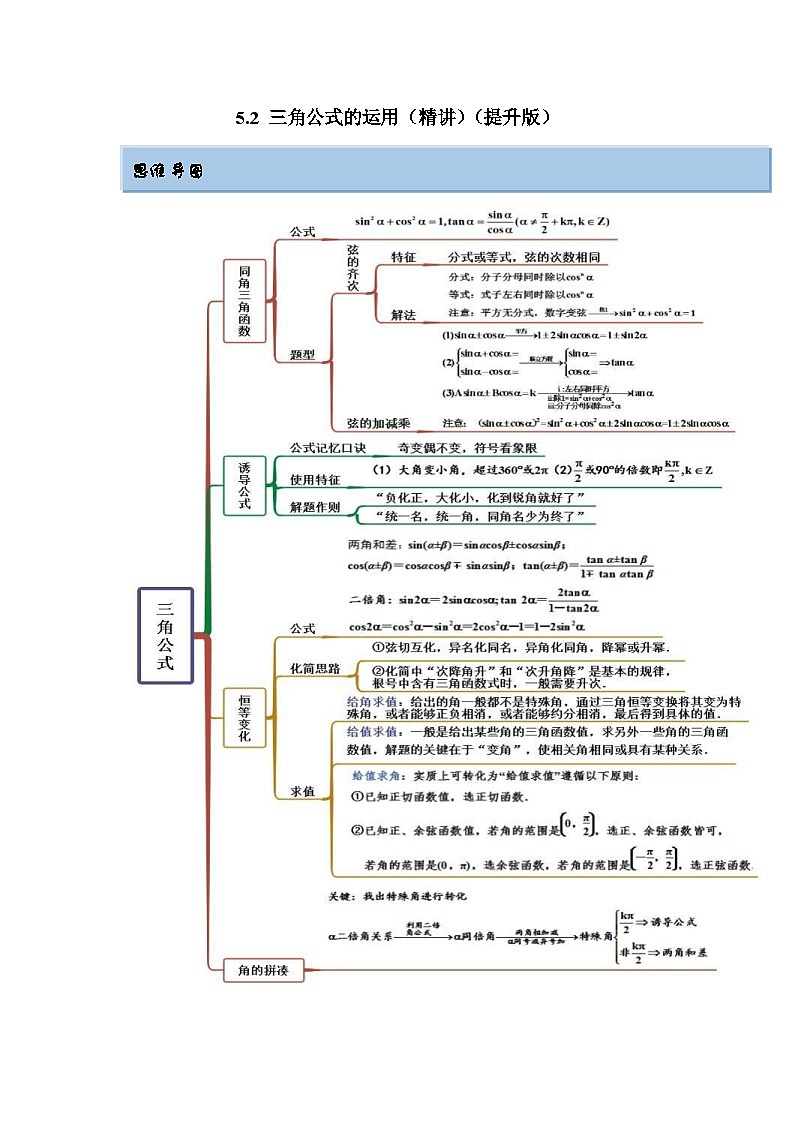 新高考数学一轮复习精讲精练5.2 三角公式的运用（提升版）（解析版）第1页