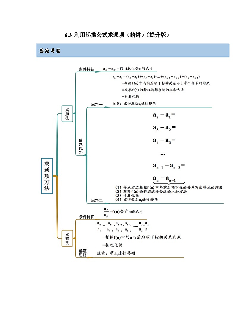 新高考数学一轮复习精讲精练6.3 利用递推公式求通项（提升版）（原卷版）第1页
