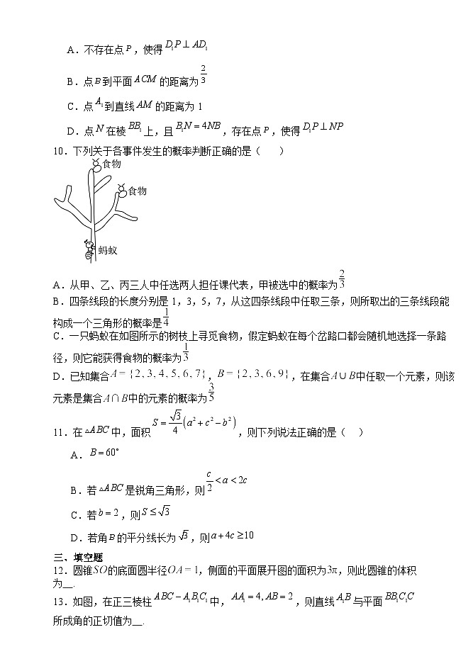 吉林省长春市第五中学、长春市田家炳实验中学2023-2024学年高一下学期期末考试数学试题03