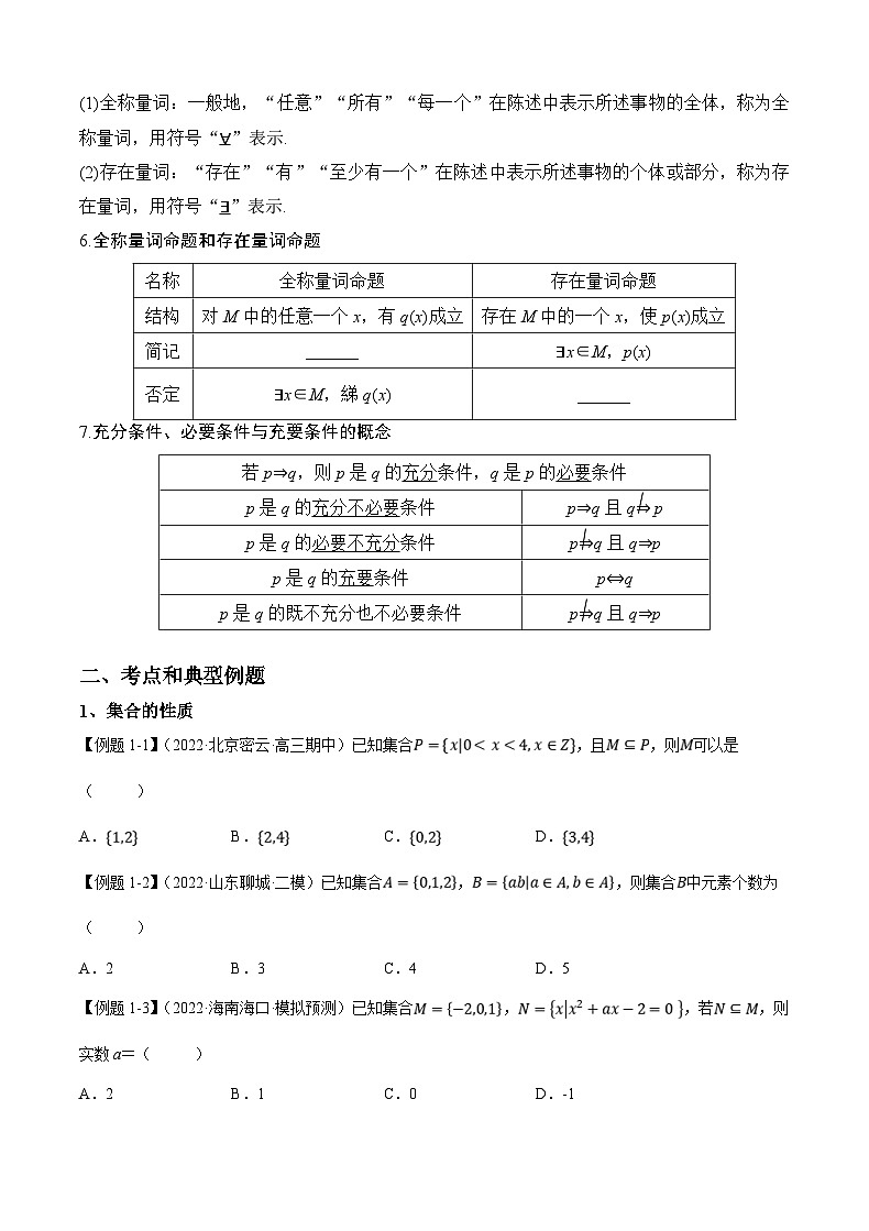 新高考数学一轮复习 讲与练第1讲 集合与常用逻辑用语（原卷版）第2页