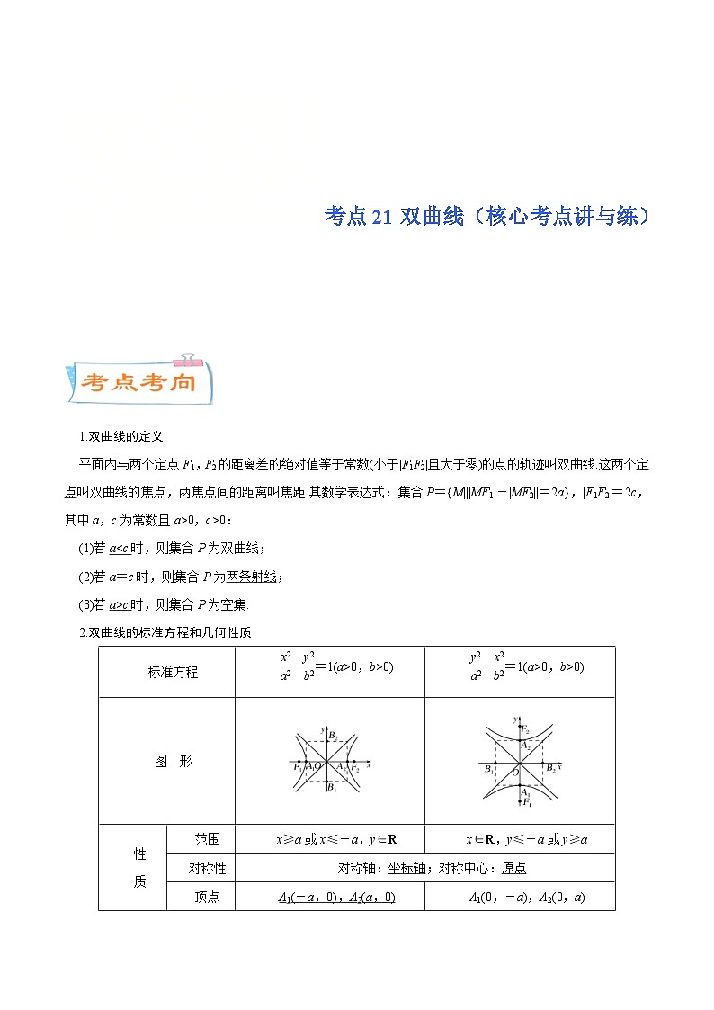 新高考数学一轮复习核心考点讲与练考点21 双曲线（2份打包，原卷版+解析版）01