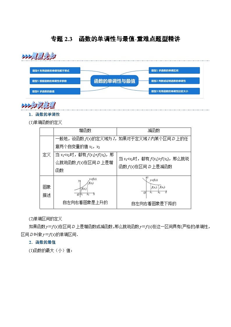 新高考数学一轮复习(举一反三)重难点题型精练专题2.3 函数的单调性与最值（原卷版）第1页