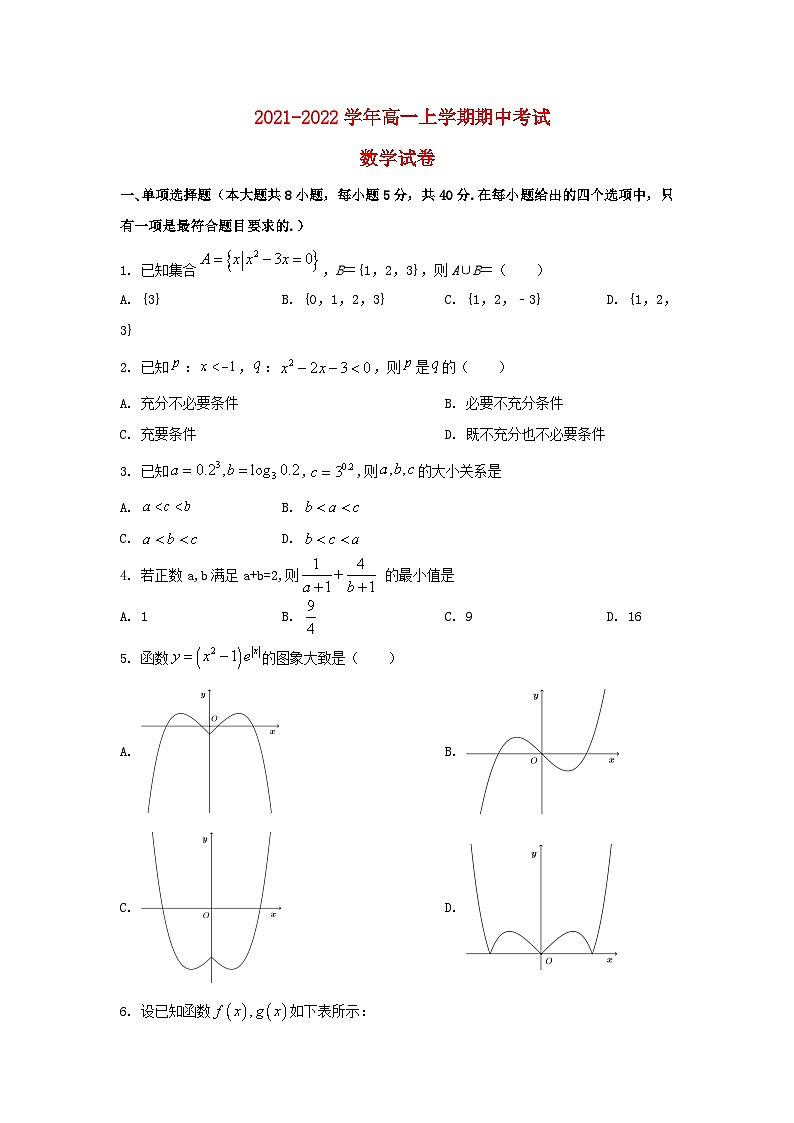 湖北省襄阳市学2021_2022学年高一数学上学期期中试卷第1页