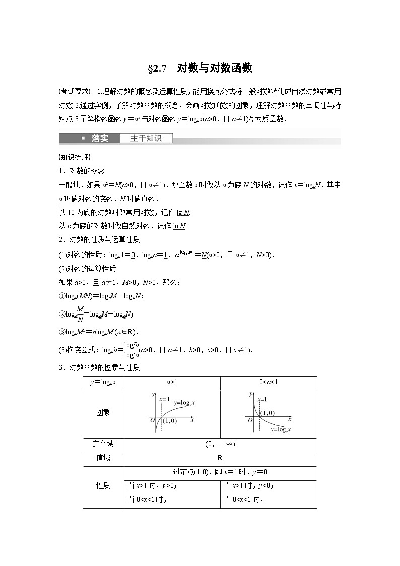 新高考数学一轮复习讲义第2章 §2.7　对数与对数函数（含解析）第1页