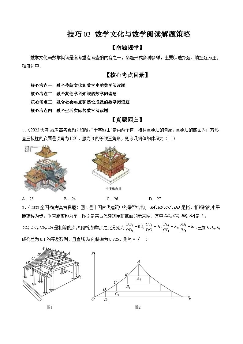 新高考数学二轮复习精讲精练技巧03 数学文化与数学阅读解题策略（原卷版）第1页