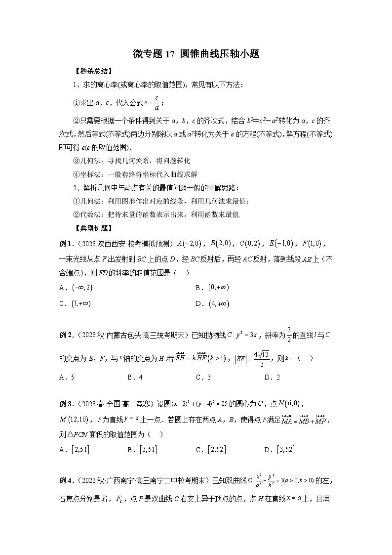 新高考数学二轮复习巩固练习17 圆锥曲线压轴小题（原卷版）第1页