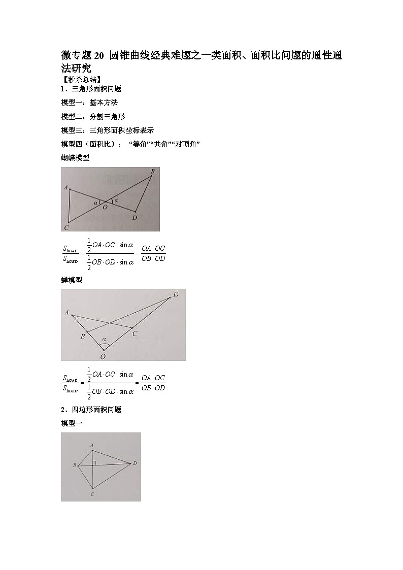 新高考数学二轮复习巩固练习20 圆锥曲线经典难题之一类面积、面积比问题的通性通法研究（2份打包，原卷版+解析版）01