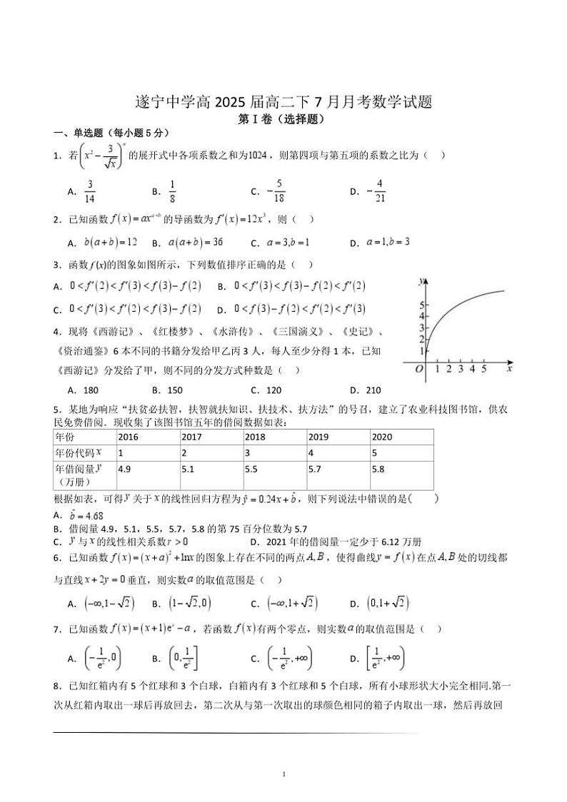 [数学]四川省遂宁中学校高新校区2023～2024学年高二下学期7月月考数学试卷(有解析)第1页