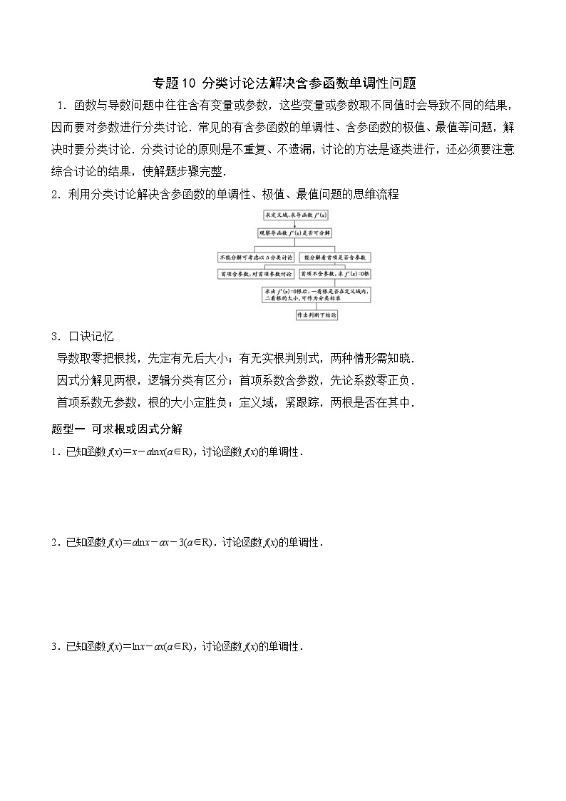 新高考数学一轮复习 导数专项重点难点突破专题10 分类讨论法解决含参函数单调性问题(原卷版)第1页