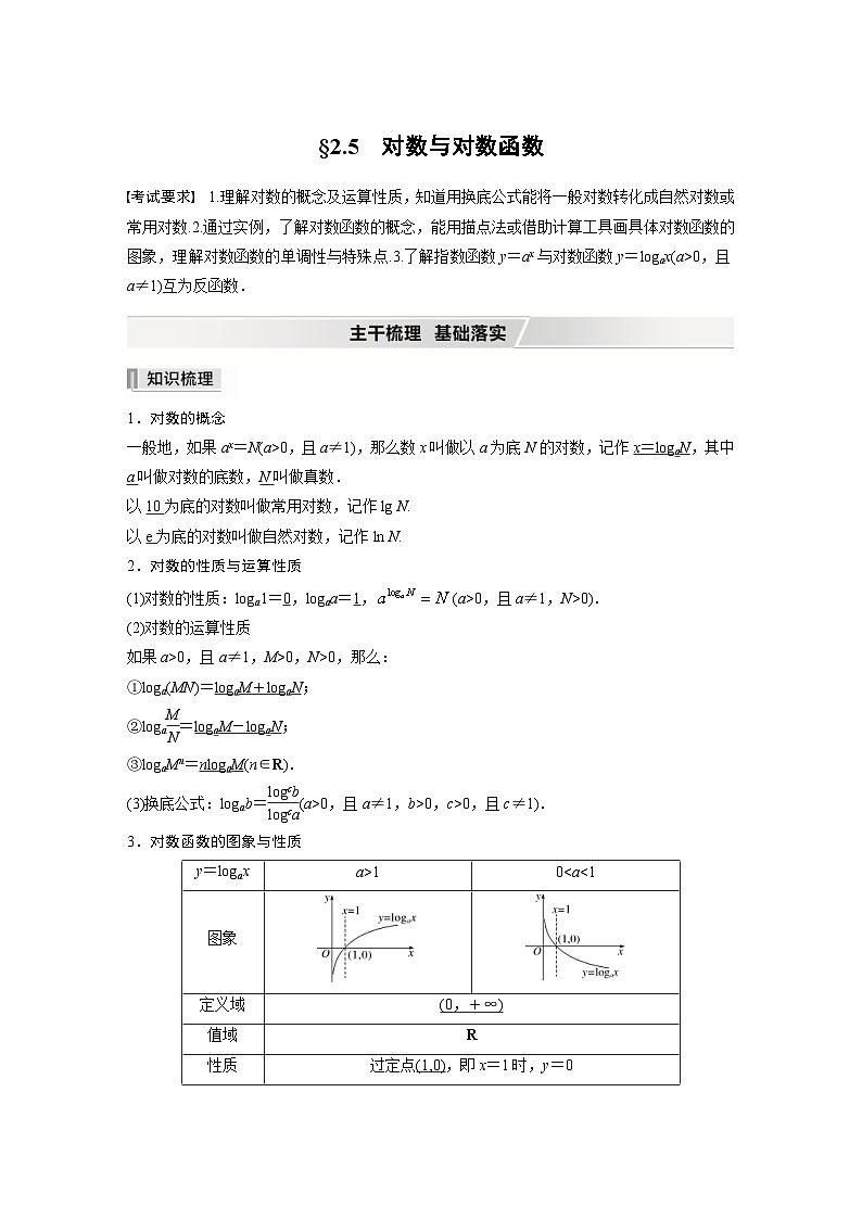 新高考数学一轮复习学案 第2章 §2.5　对数与对数函数（含解析）01