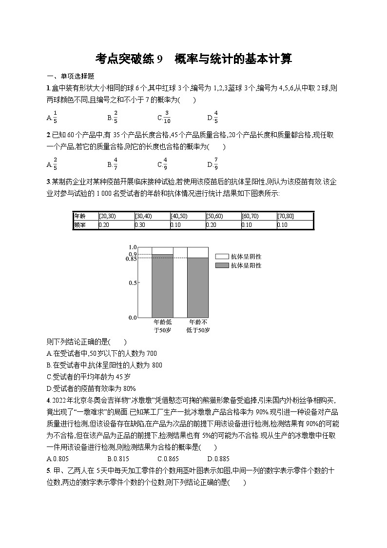 2025年高考数学一轮复习-考点突破练9-概率与统计的基本计算-专项训练【含解析】第1页
