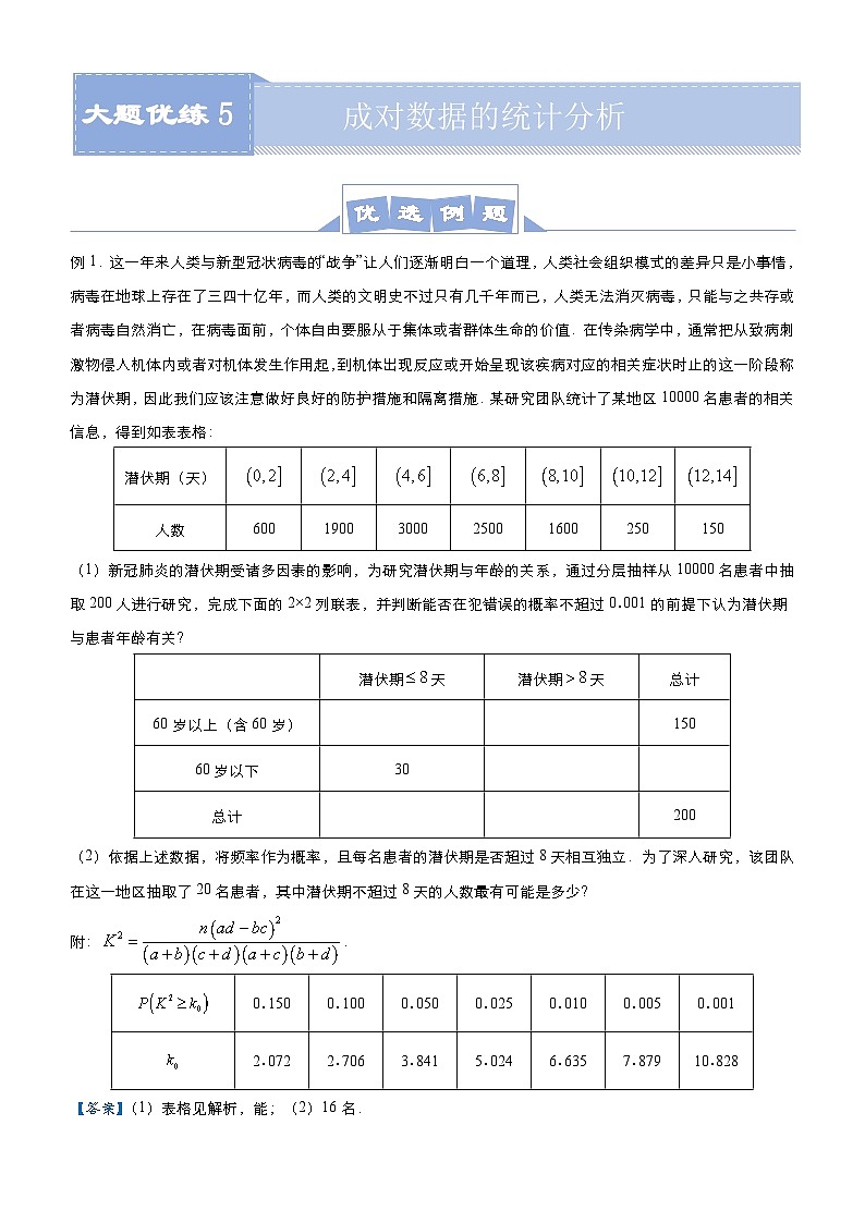 新高考数学二轮培优大题优练5 成对数据的统计分析（教师版）第1页