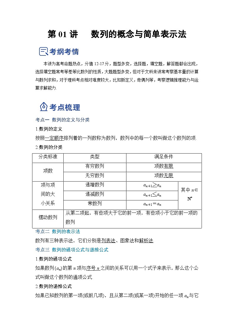 新高考数学一轮复习讲与练第14讲 数列的概念与简单表示法（讲）（2份打包，原卷版+解析版）01