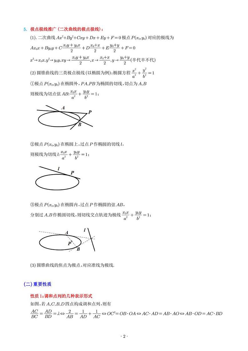 圆锥曲线专题：调和点列-极点极线-高考数学专题02