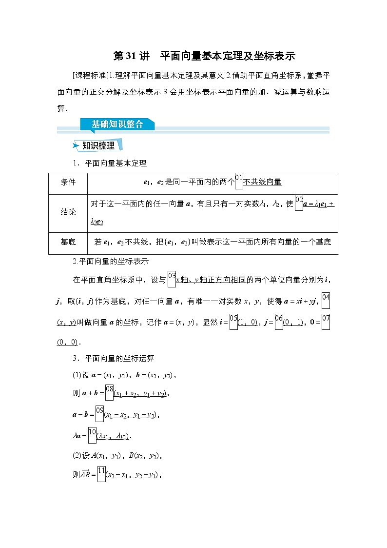 高考数学科学创新复习方案提升版第31讲平面向量基本定理及坐标表示学案（Word版附解析）第1页