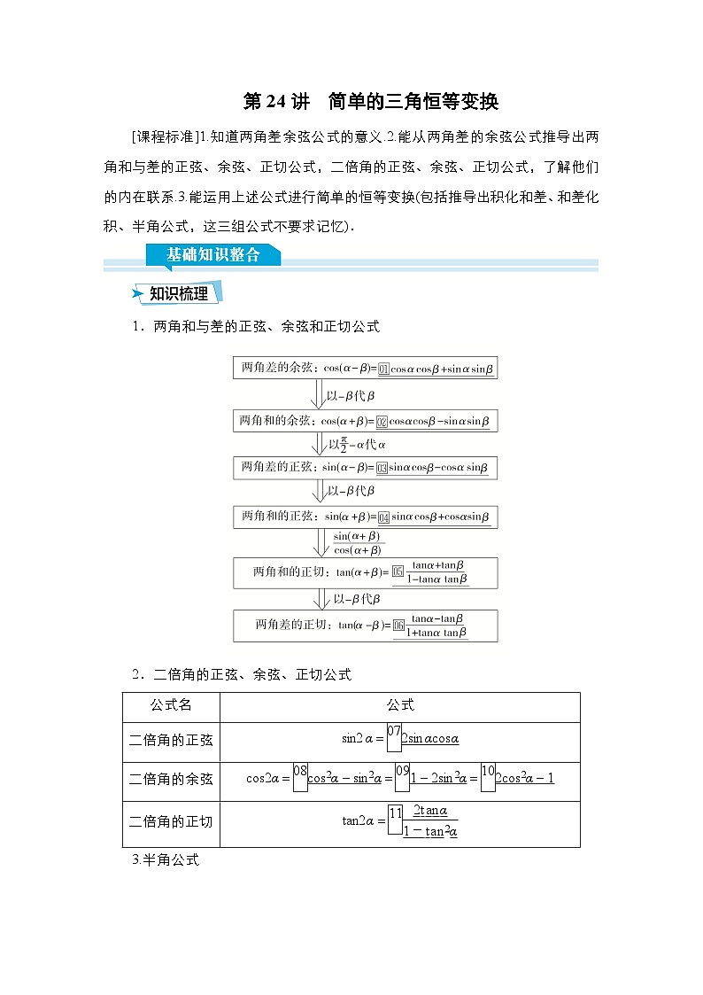 高考数学科学创新复习方案提升版第24讲简单的三角恒等变换学案（Word版附解析）第1页