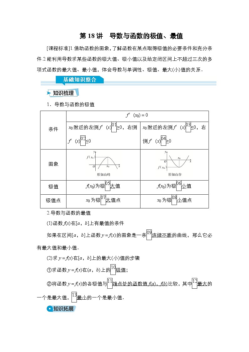 高考数学科学创新复习方案提升版第18讲导数与函数的极值、最值学案（Word版附解析）第1页