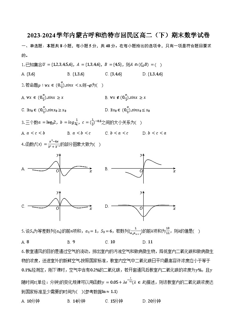 2023-2024学年内蒙古呼和浩特市回民区高二（下）期末数学试卷（含答案）01