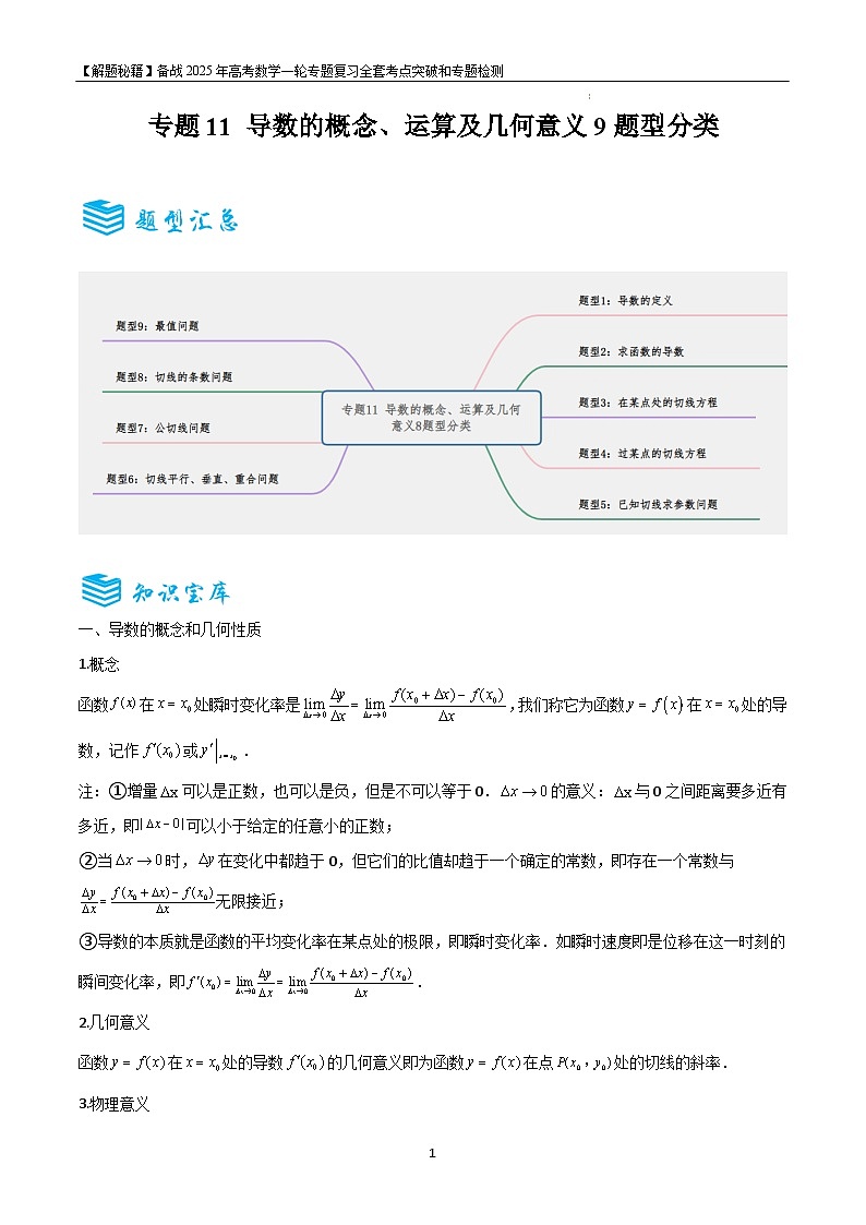 专题11 导数的概念、运算及几何意义9题型分类-备战2025年高考数学一轮专题复习全套考点突破和专题检测（解析版）01